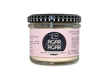 Agar Agar Pulver aus Rotalgen in Glasbehälter
